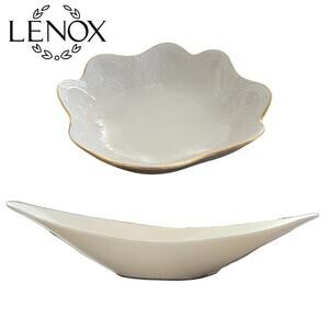2 Lenox Items- Gold Trim Serving Bowl & Long Boat Shape Lenox Made in USA